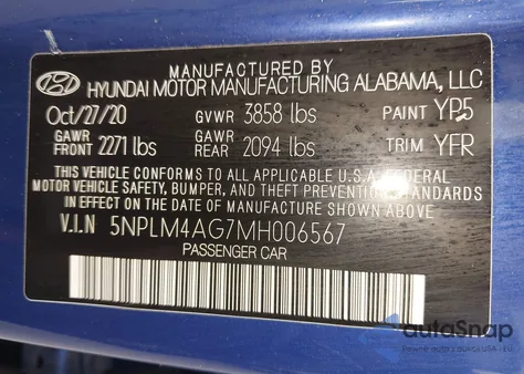 2021 Hyundai Elantra Sel z USA, uszkodzony, nr VIN 5NPLM4AG7MH006567